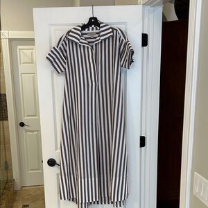 Banana Republic Brown and White Striped Midi Dress